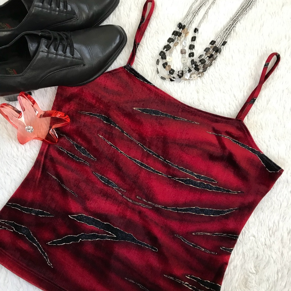 Black n red spaghetti strap velvet tank